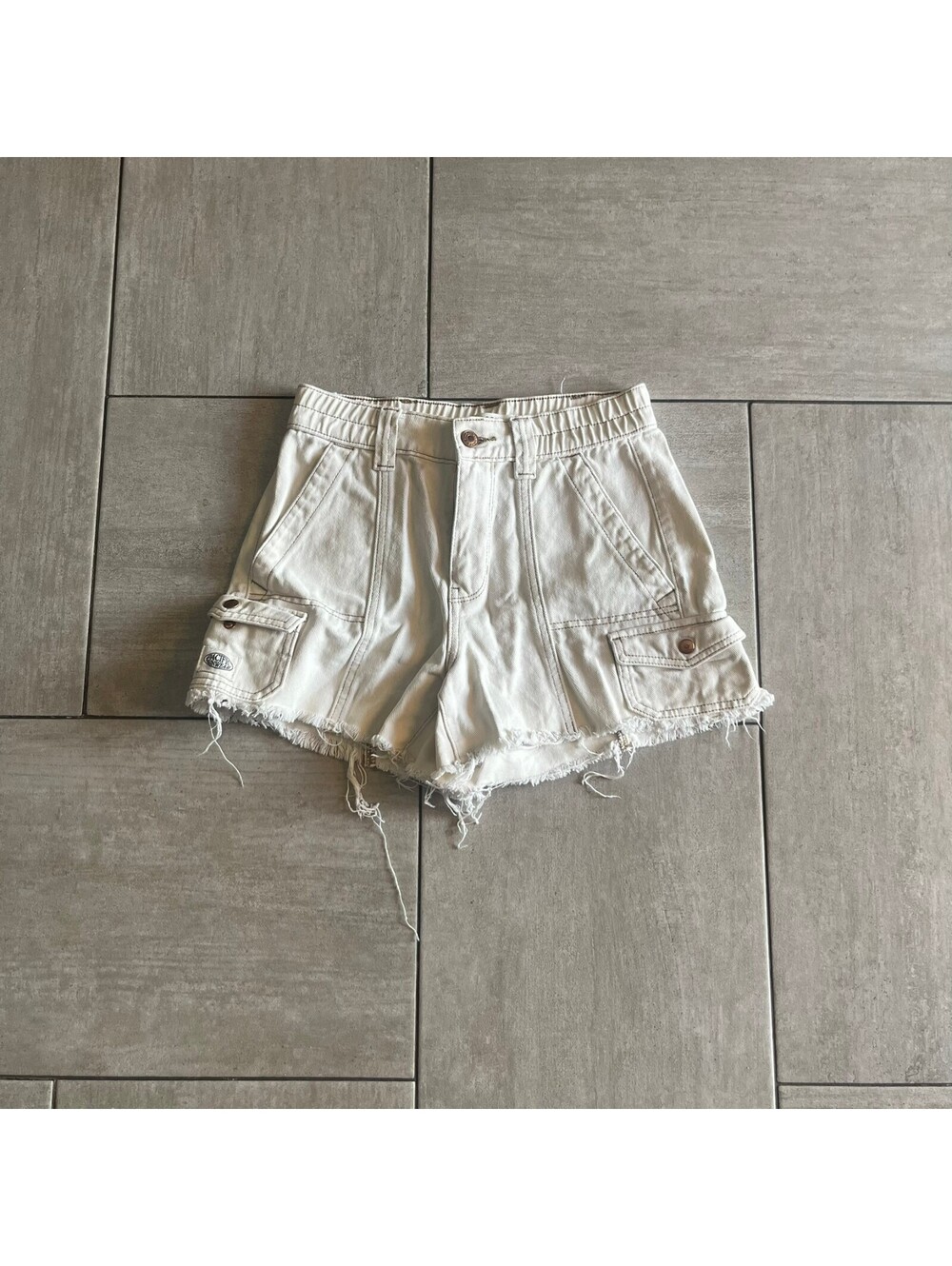 PacSun High Rise Cutoff Cargo Shorts Size XS White
